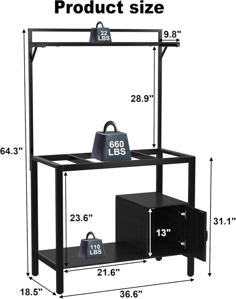 Metal Aquarium Stand with Plant Shelf & Storage, 40-50 Gallon