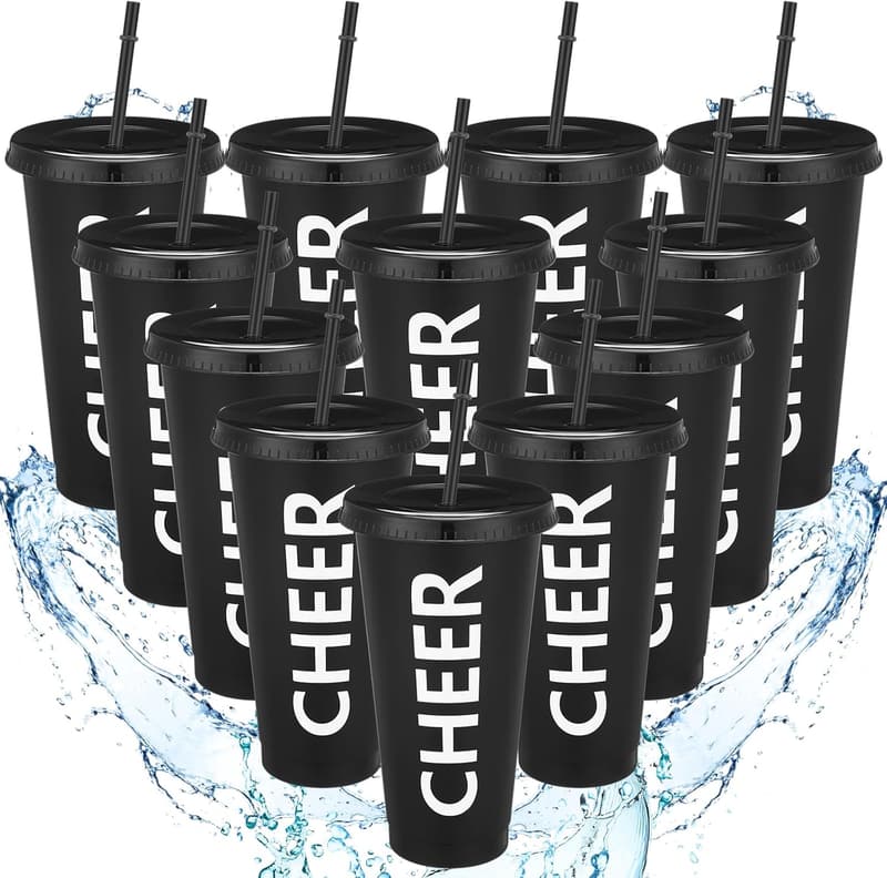 Cheer Team Party 24 oz Reusable Tumbler Set with Lids & Straws
