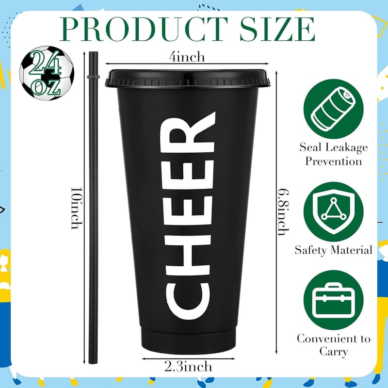 Cheer Team Party 24 oz Reusable Tumbler Set with Lids & Straws