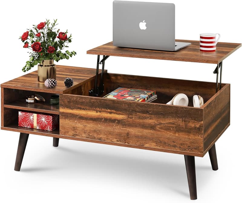 Rustic Oak Lift Top Coffee Table with Hidden Storage