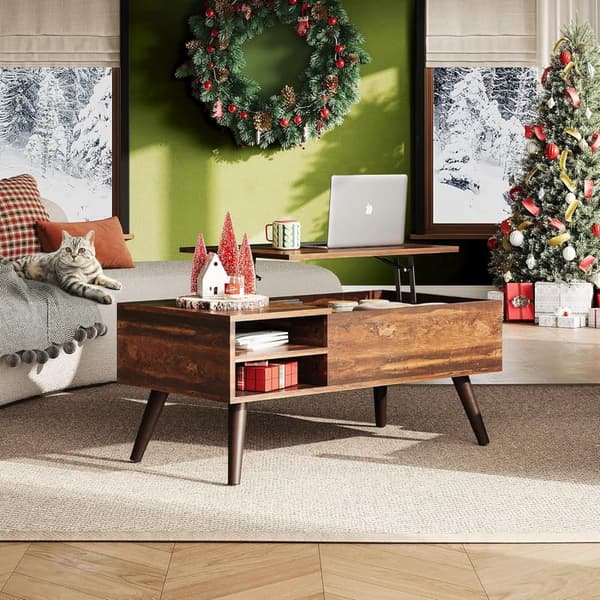 Rustic Oak Lift Top Coffee Table with Hidden Storage