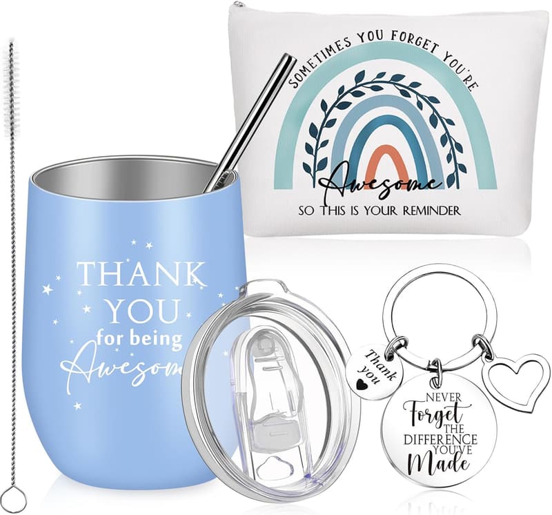 Employee Appreciation Gift Set: 12oz Stainless Steel Tumbler & Keychain