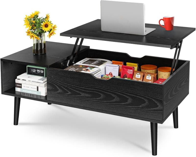 Lift Top Coffee Table with Hidden Storage - Black