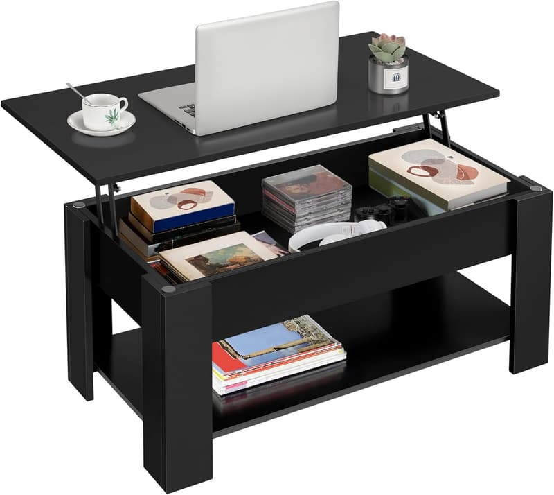 Lift Top Coffee Table with Hidden Storage - Black