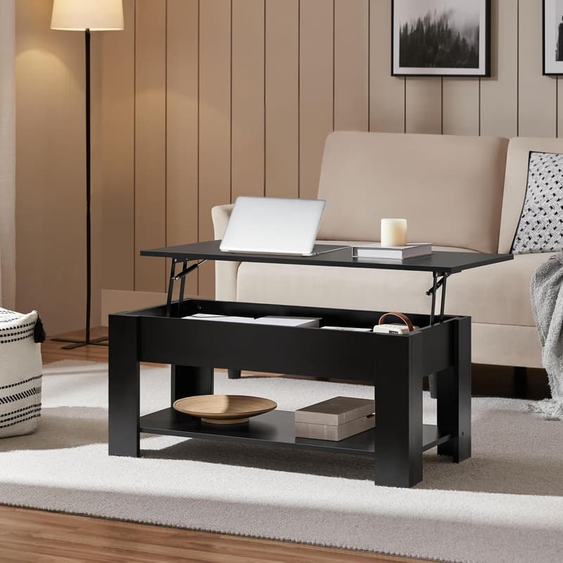 Lift Top Coffee Table with Hidden Storage - Black