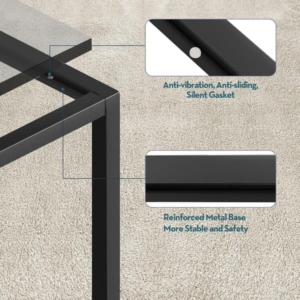 Modern Rectangular Glass Coffee Table for Living Room, Gray Black