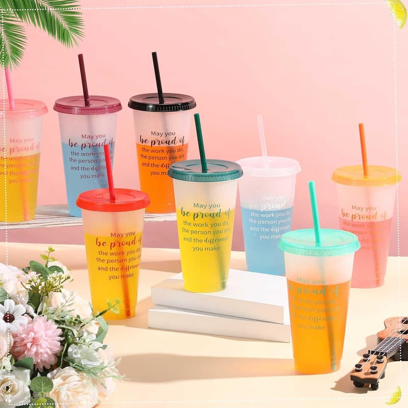 Employee Appreciation Tumblers - 16 Pcs Colorful Cups with Lids & Straws