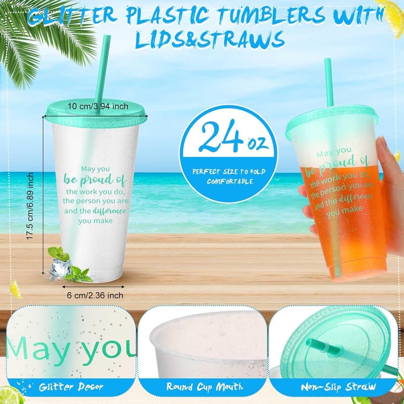 Employee Appreciation Tumblers - 16 Pcs Colorful Cups with Lids & Straws