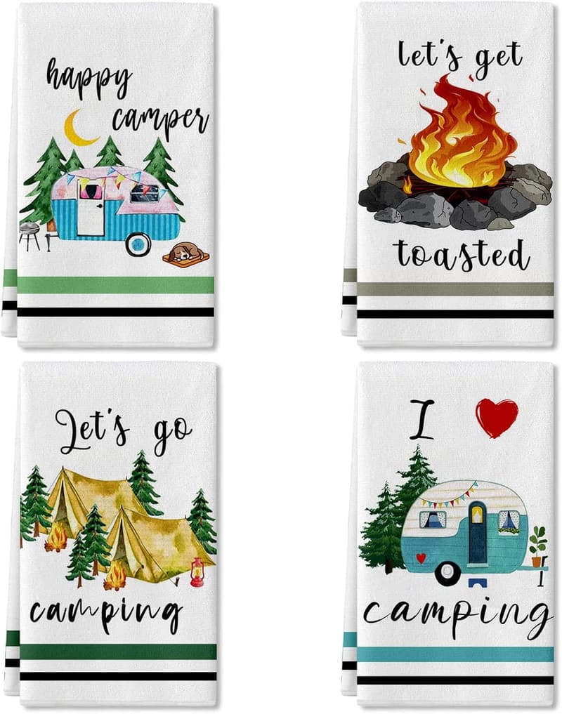 Camping Kitchen Towels Set - Funny Sayings - Gift for Campers