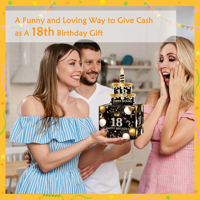 18th Birthday Cash Gift Money Box with 100 Transparent Bags