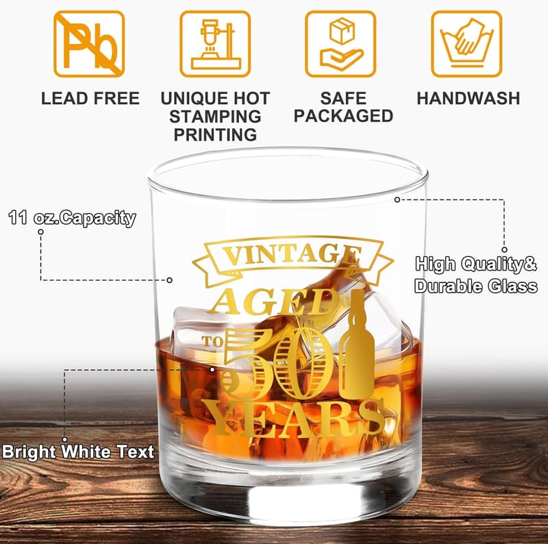 50th Birthday Vintage Whiskey Glass Set & Accessories