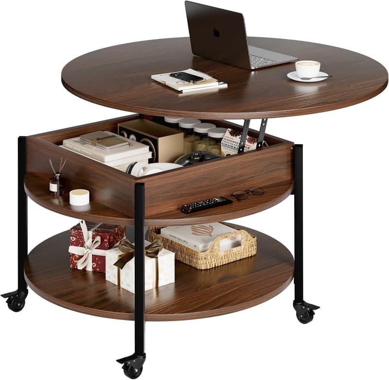 Rolling Lift-Top Coffee Table with Storage, Espresso