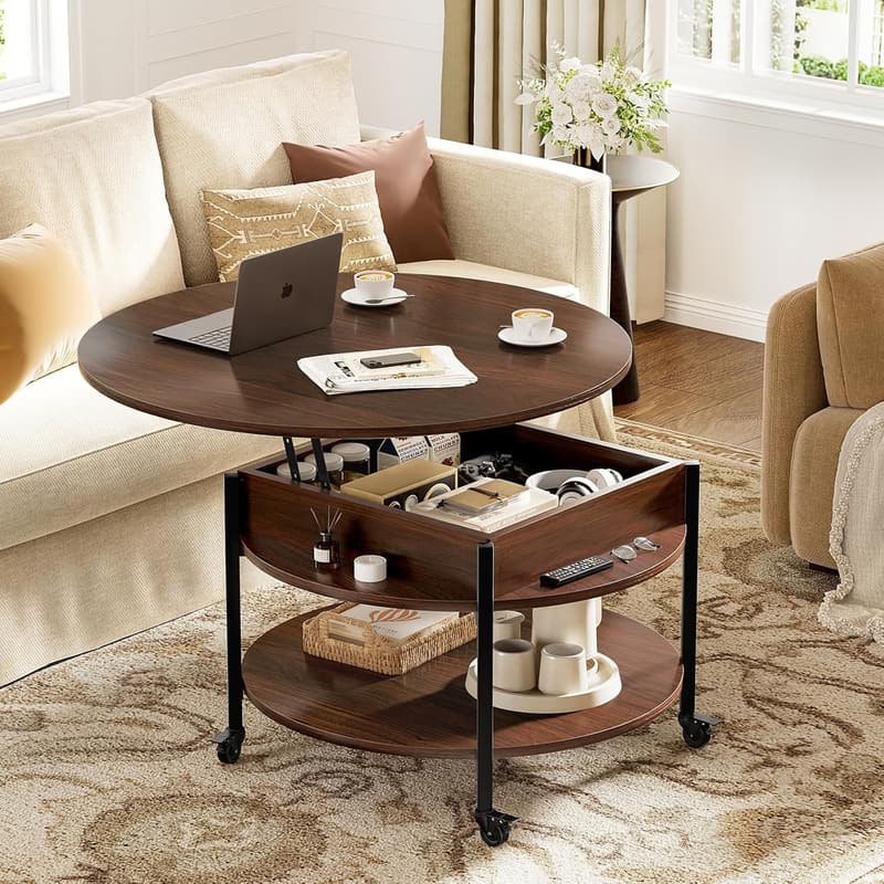 Rolling Lift-Top Coffee Table with Storage, Espresso