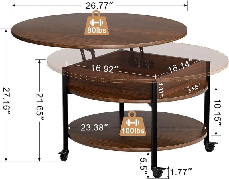Rolling Lift-Top Coffee Table with Storage, Espresso