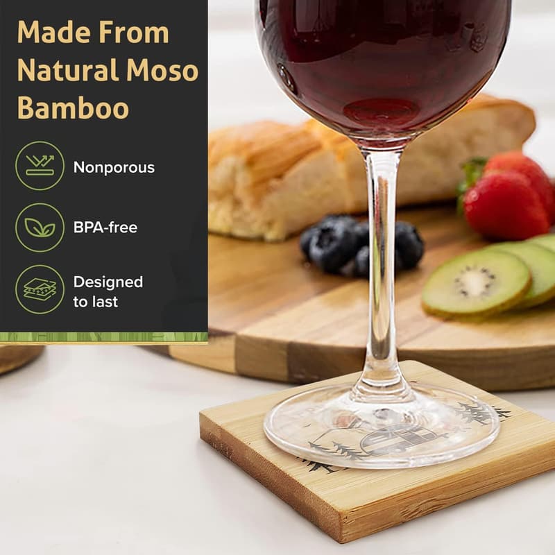 Happy Camper Bamboo Coasters Set for RV Lovers