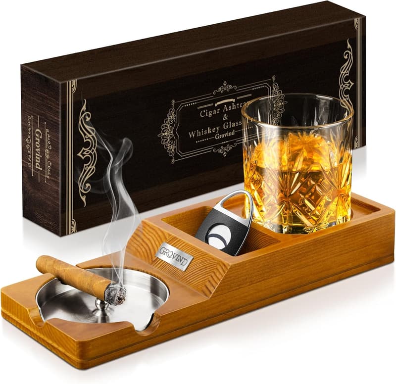 Father's Day Cigar Ashtray & Whiskey Glass Tray Set