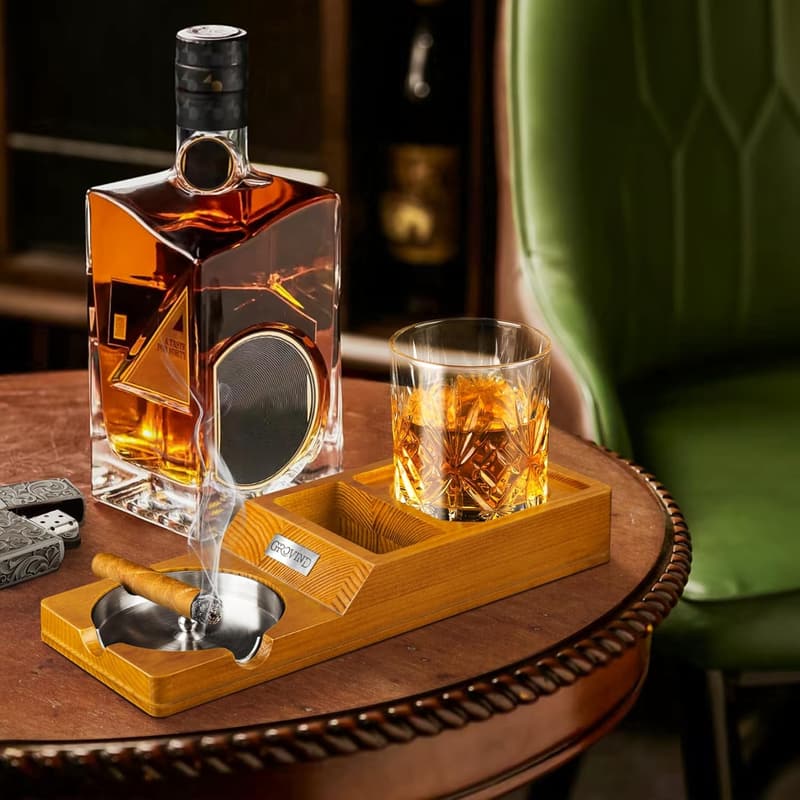 Father's Day Cigar Ashtray & Whiskey Glass Tray Set