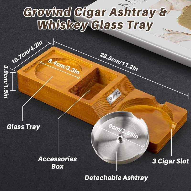Father's Day Cigar Ashtray & Whiskey Glass Tray Set
