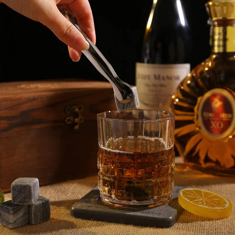 Whiskey Stones Gift Set with Glass & Coaster for Men