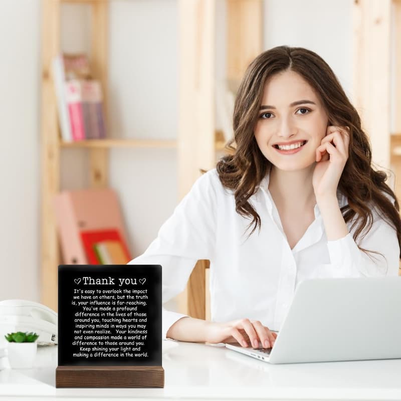 Funny Thank You Acrylic Sign with Wooden Stand for Colleagues
