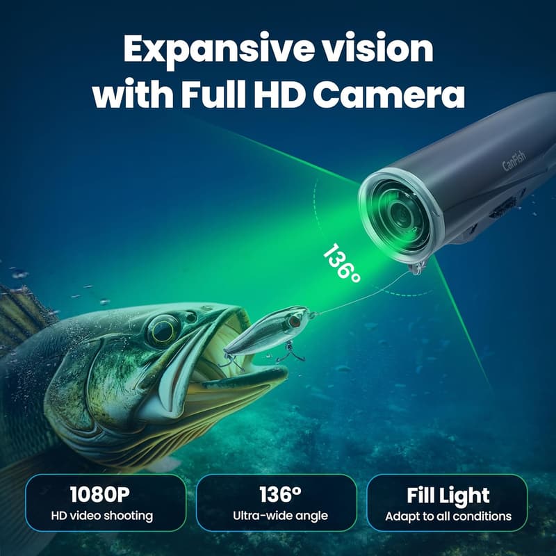 Fishing Camera with HD 1080P, 136° Wide-Angle, Waterproof
