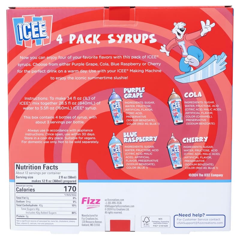 ICEE Slushie Syrup 4-Pack - Grape, Cola, Raspberry, Cherry