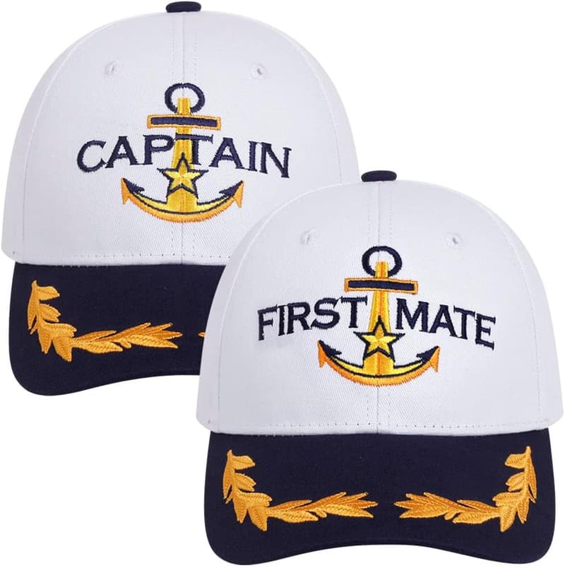 Captain and First Mate Matching Nautical Baseball Caps Set