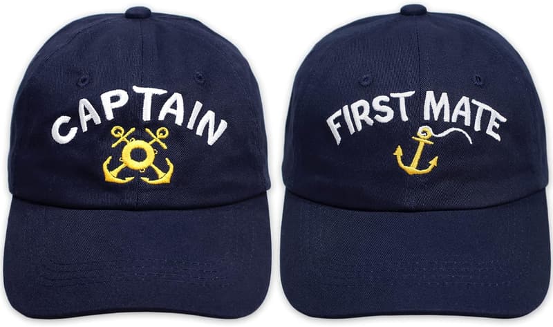 Captain and First Mate Hat Set | Adjustable 2-Piece Navy Caps