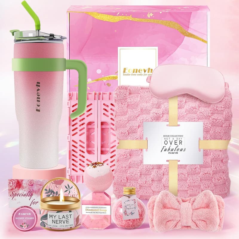 Get Well Soon Spa Gift Basket with Luxury Flannel Blanket for Women