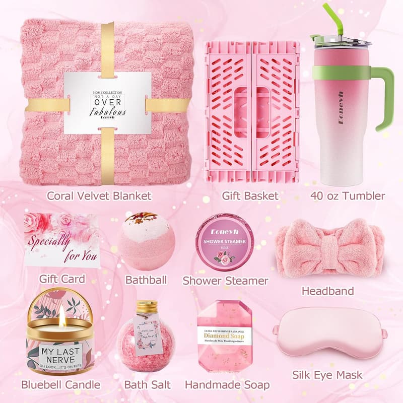 Get Well Soon Spa Gift Basket with Luxury Flannel Blanket for Women