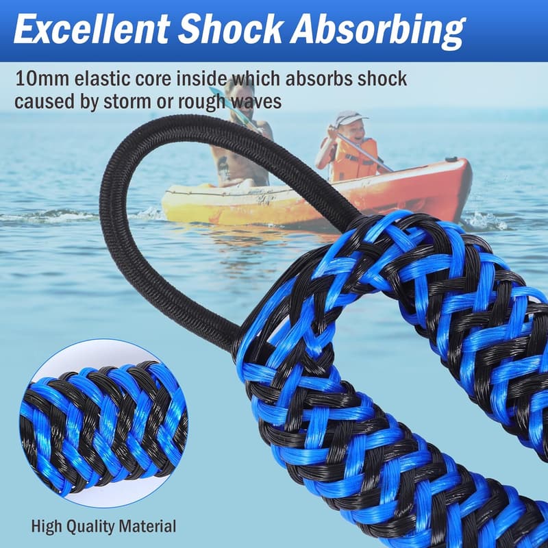 Bungee Dock Lines for Boats – Shock Absorbent Mooring Ropes (4-Pack)