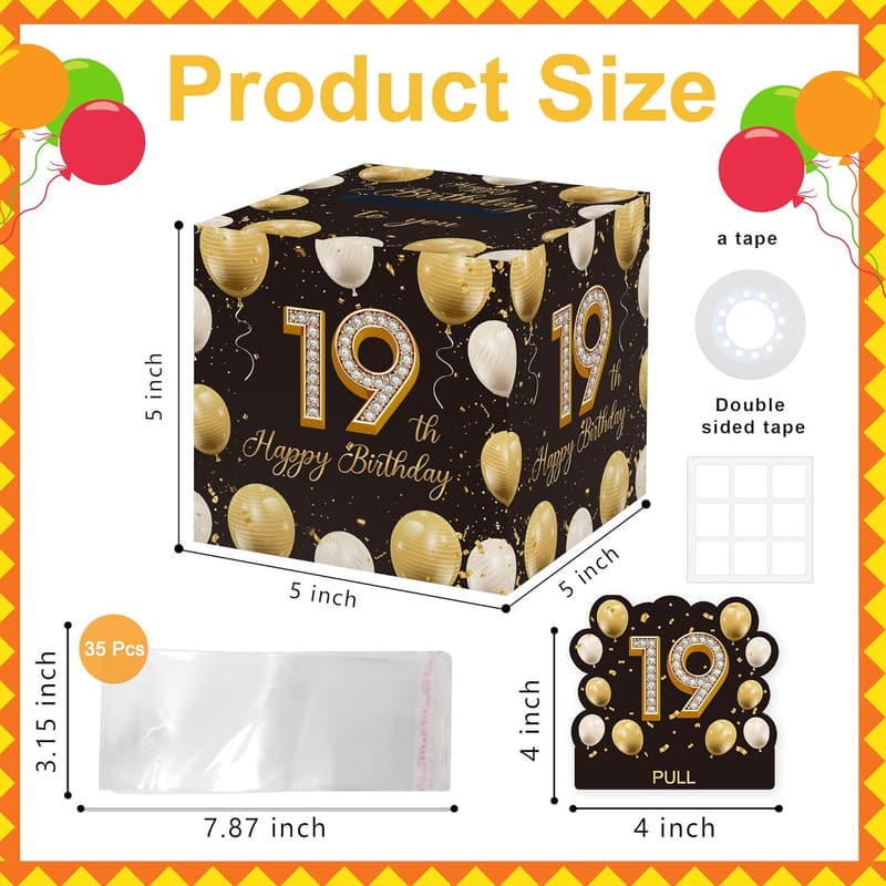 19th Birthday Gift Box - 35 Piece Party Decoration Set