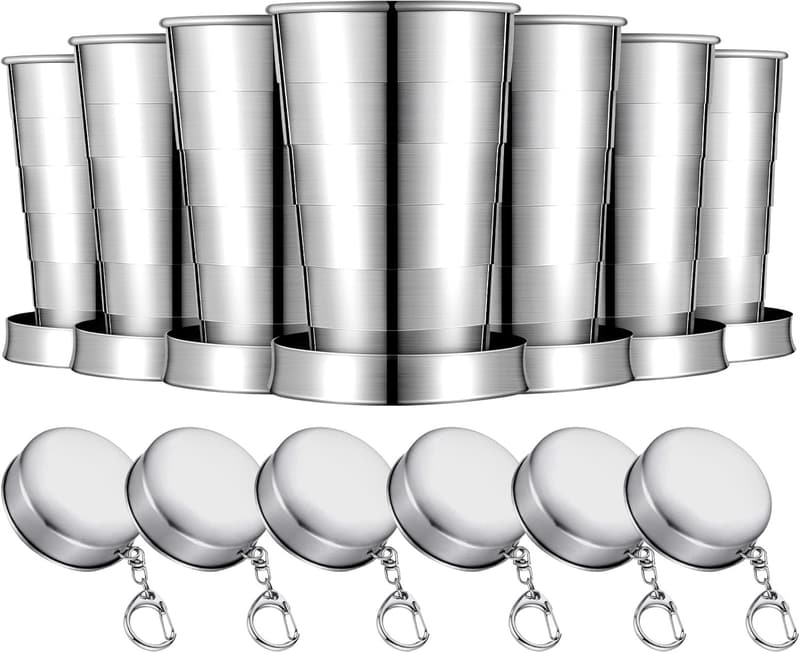 Portable Stainless Steel Collapsible Shot Glasses - 6 Pack