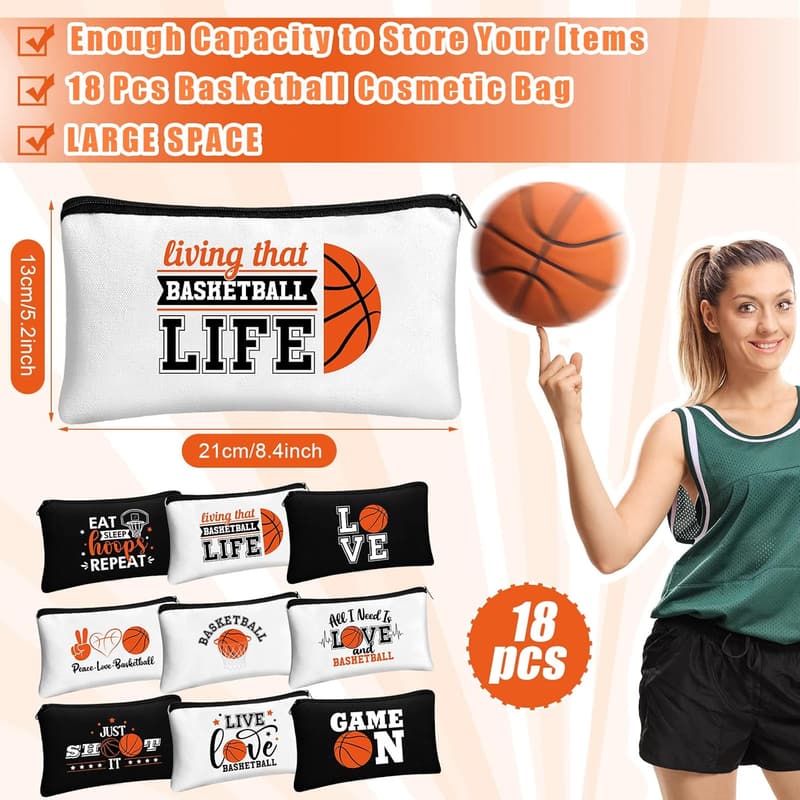 Basketball-themed Makeup Bag Set for Teens - 18 Pcs