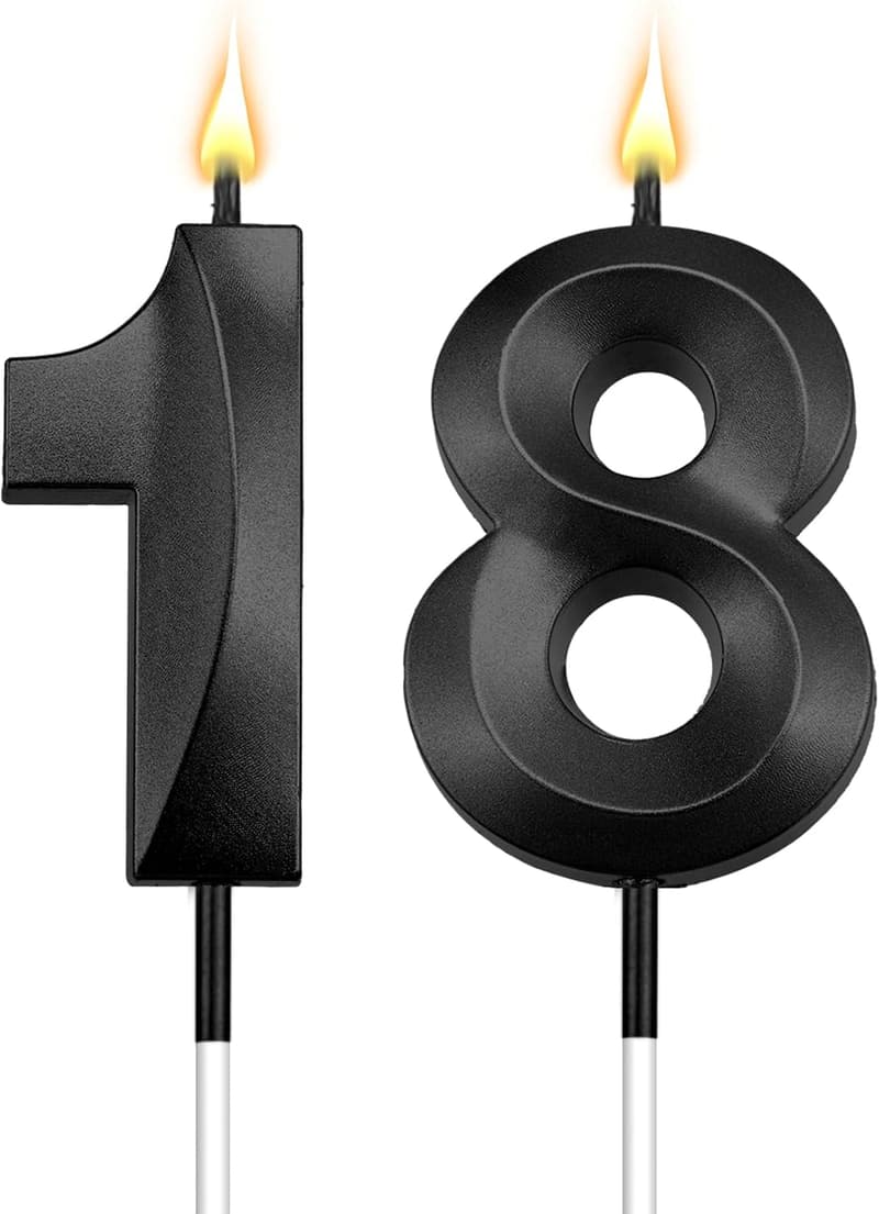 18th Birthday Black Candle Set - Cake Topper Decorations