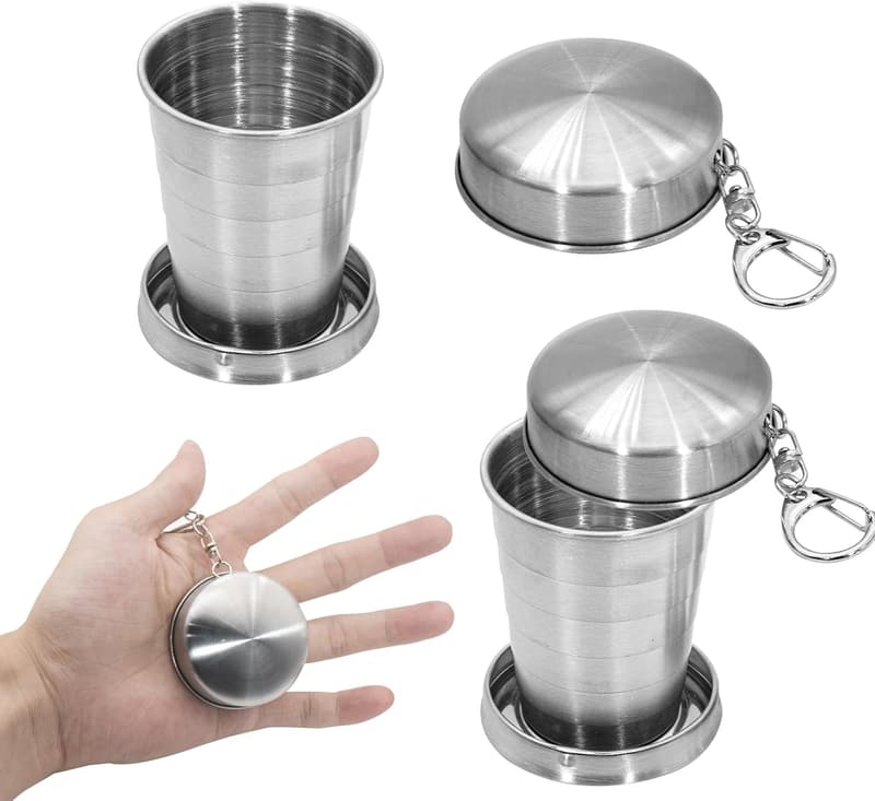 Collapsible Stainless Steel Shot Glasses - 2 Pack for Travel