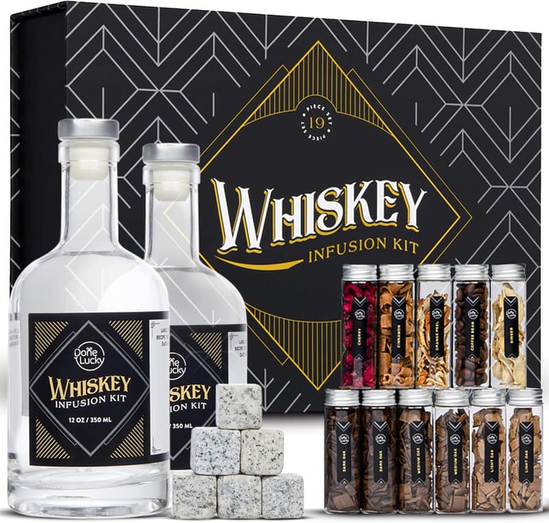 Whiskey Infusion Kit with Wood Chips & Stones for Men