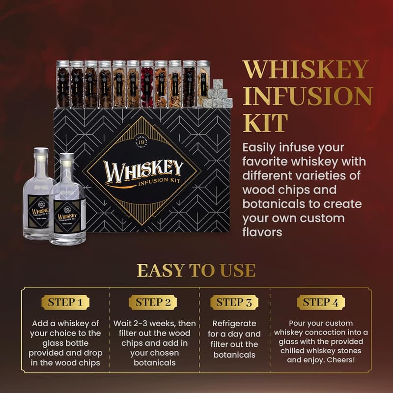 Whiskey Infusion Kit with Wood Chips & Stones for Men