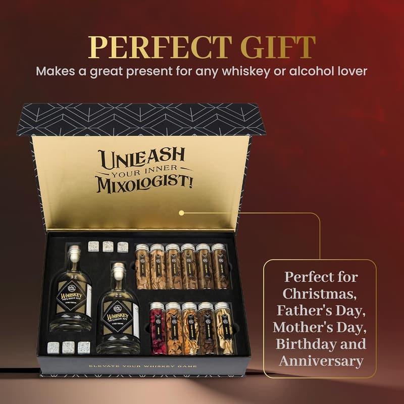 Whiskey Infusion Kit with Wood Chips & Stones for Men