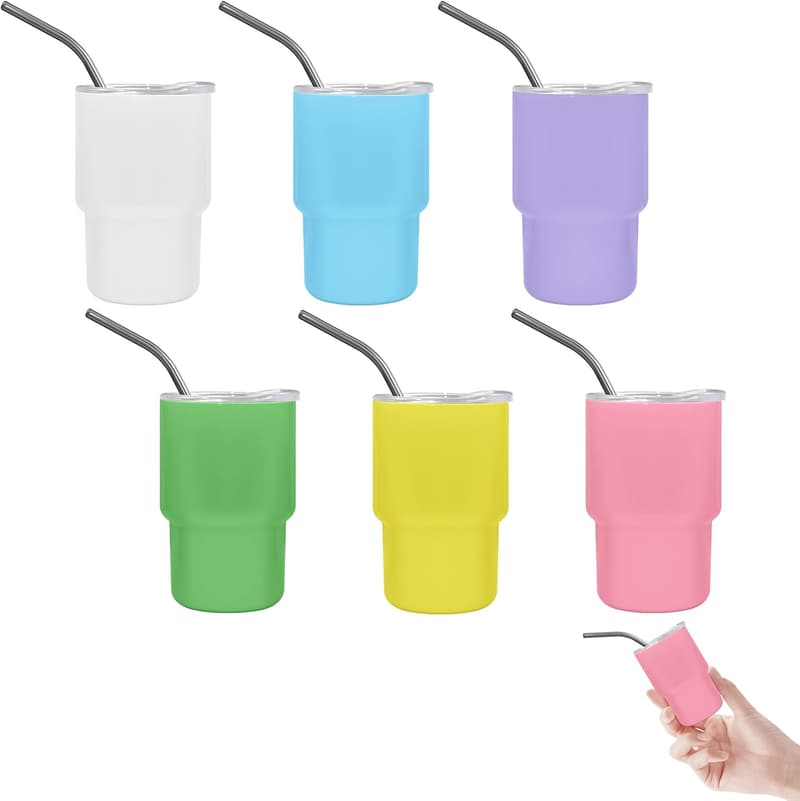 Mini Stainless Steel Shot Glass Tumblers Set with Straw & Lid
