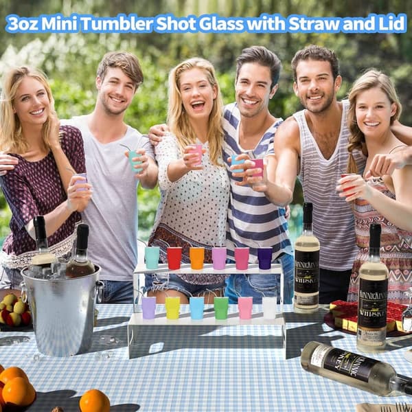 Mini Stainless Steel Shot Glass Tumblers Set with Straw & Lid