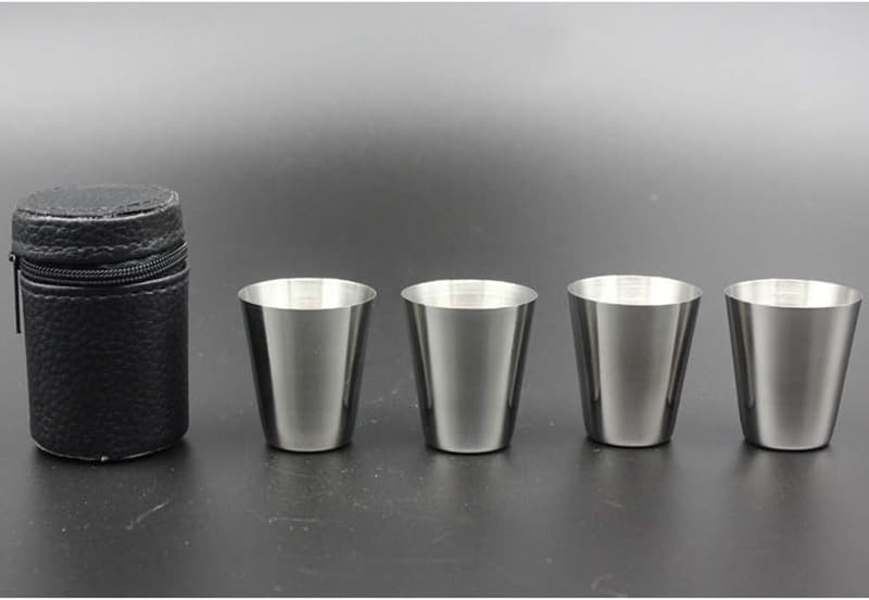 Stainless Steel Shot Cups with PU Leather Case for Travel