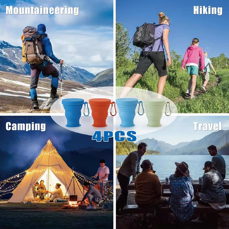 Silicone Collapsible Travel Cup Set - Portable for Hiking & Camping