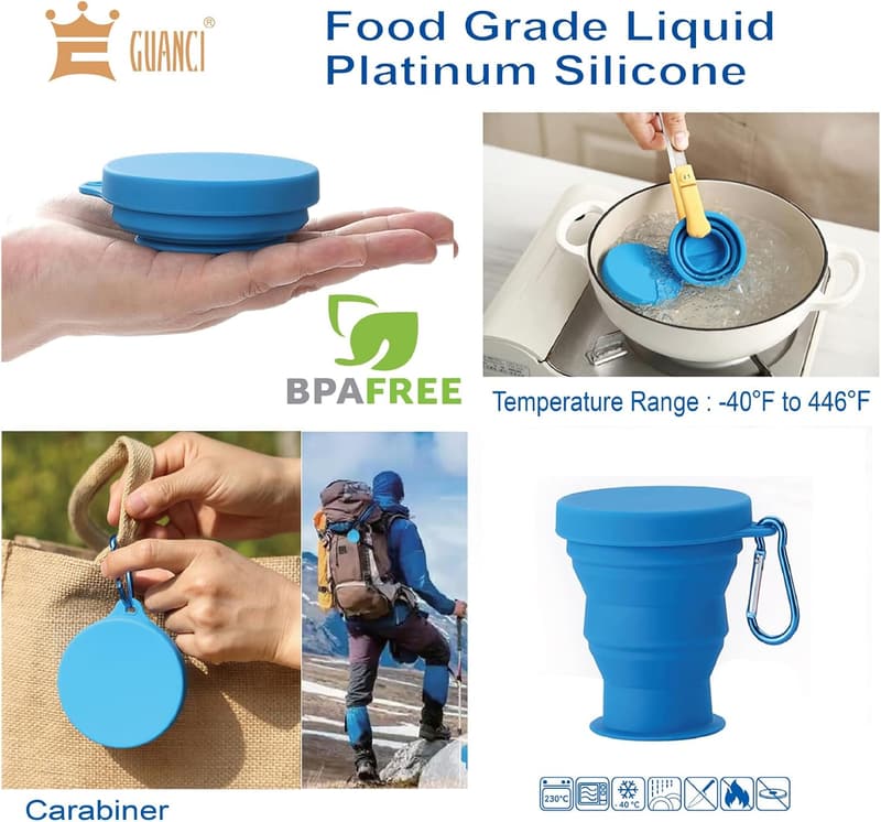 Silicone Collapsible Travel Cup Set - Portable for Hiking & Camping