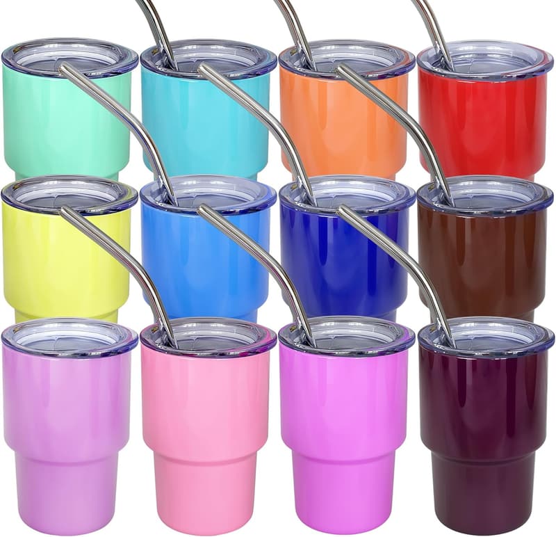 Wedding Party Stainless Steel Mini Tumbler Shot Glasses, 12 Pack