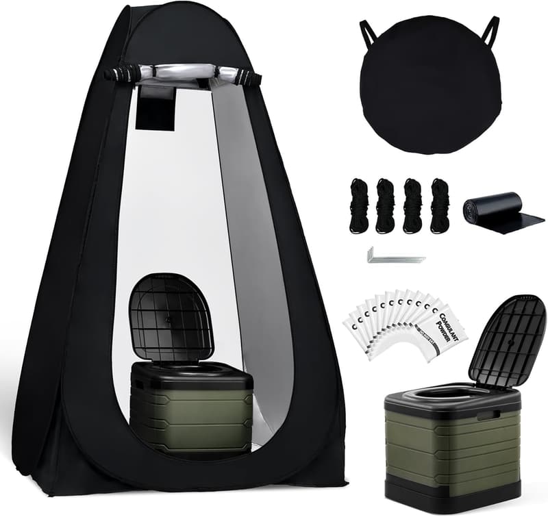 Portable Camping Toilet with Privacy Tent - Washable & Foldable