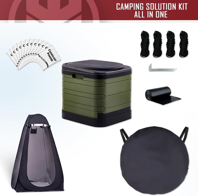 Portable Camping Toilet with Privacy Tent - Washable & Foldable