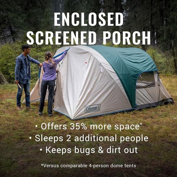 Coleman Weatherproof Cabin Tent for 4-6 People with Screened Porch