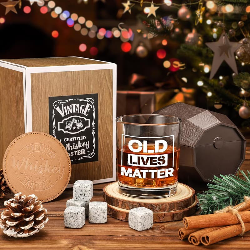 Funny Whiskey Glass Set for Grandpa - Unique Father's Day Gift