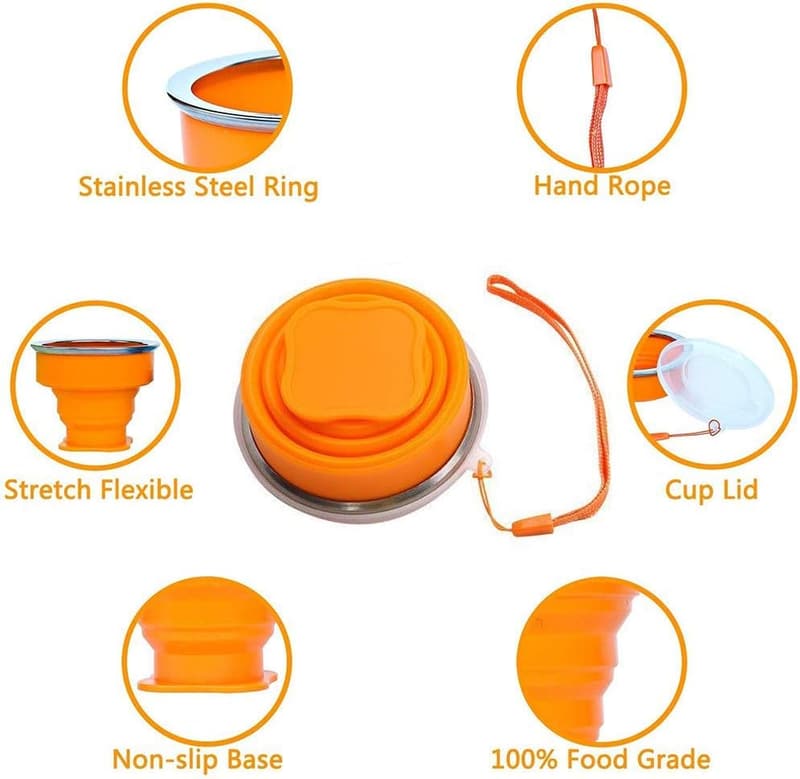 Collapsible Silicone Travel Cups - 6-Pack Reusable set